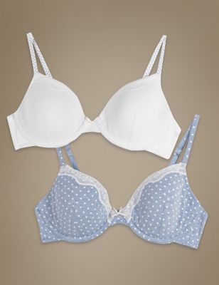 2 Pack Cotton Rich Moulded Underwired Assorted Bras